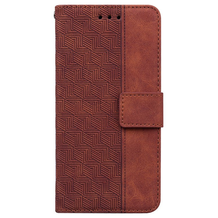 For Xiaomi Poco C75 4G / Redmi 14R 5G / 14C 4G Case Geometry Pattern Leather Wallet Phone Cover - Brown