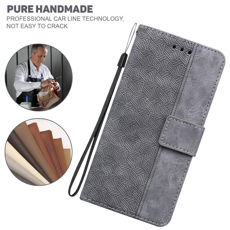 For Xiaomi Poco C75 4G / Redmi 14R 5G / 14C 4G Case Geometry Pattern Leather Wallet Phone Cover - Grey