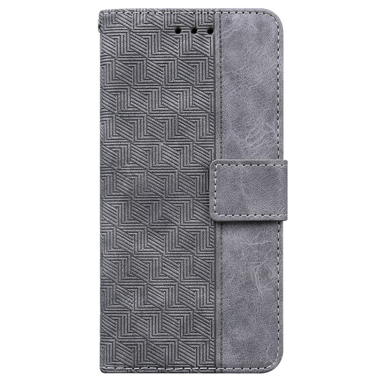 For Xiaomi Poco C75 4G / Redmi 14R 5G / 14C 4G Case Geometry Pattern Leather Wallet Phone Cover - Grey