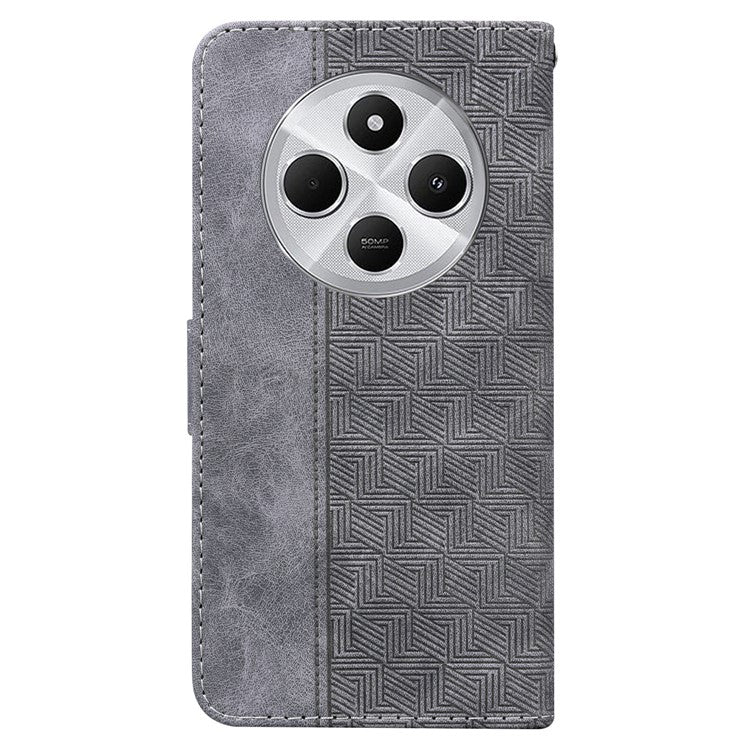 For Xiaomi Poco C75 4G / Redmi 14R 5G / 14C 4G Case Geometry Pattern Leather Wallet Phone Cover - Grey