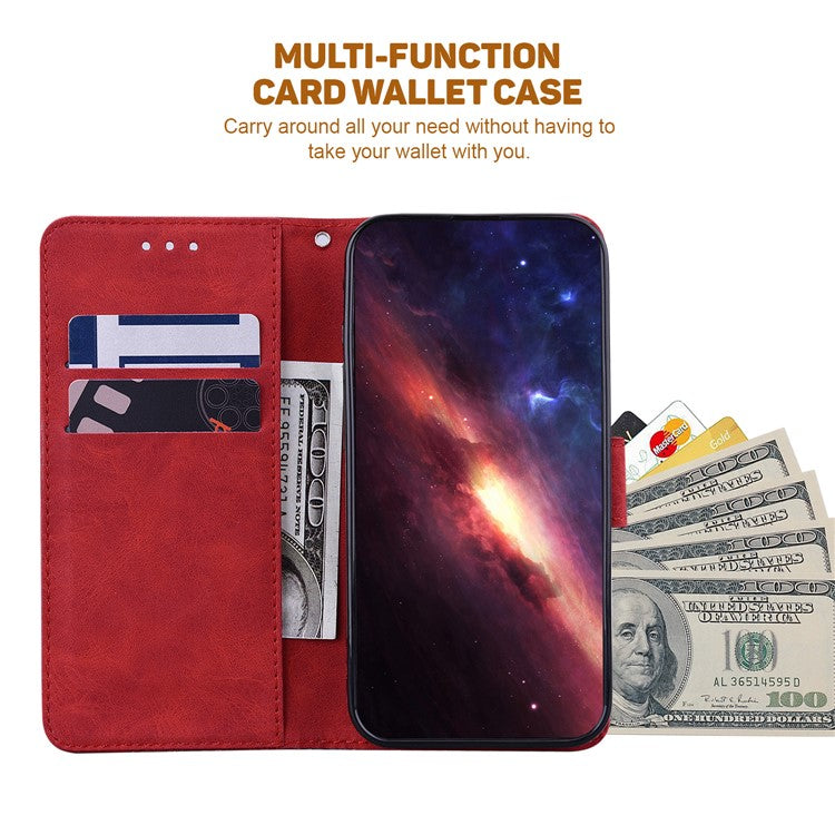 For Xiaomi Poco C75 4G / Redmi 14R 5G / 14C 4G Case Geometry Pattern Leather Wallet Phone Cover - Red