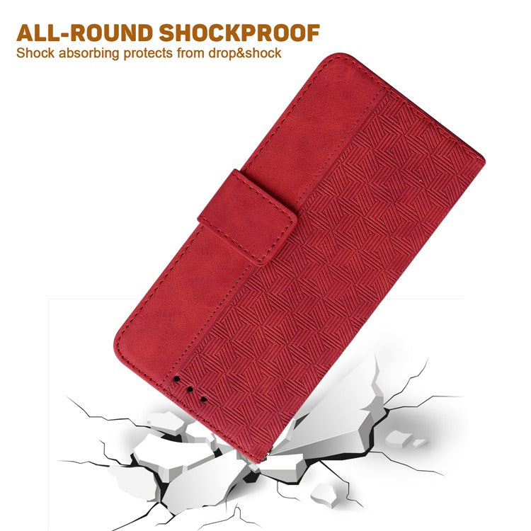 For Xiaomi Poco C75 4G / Redmi 14R 5G / 14C 4G Case Geometry Pattern Leather Wallet Phone Cover - Red