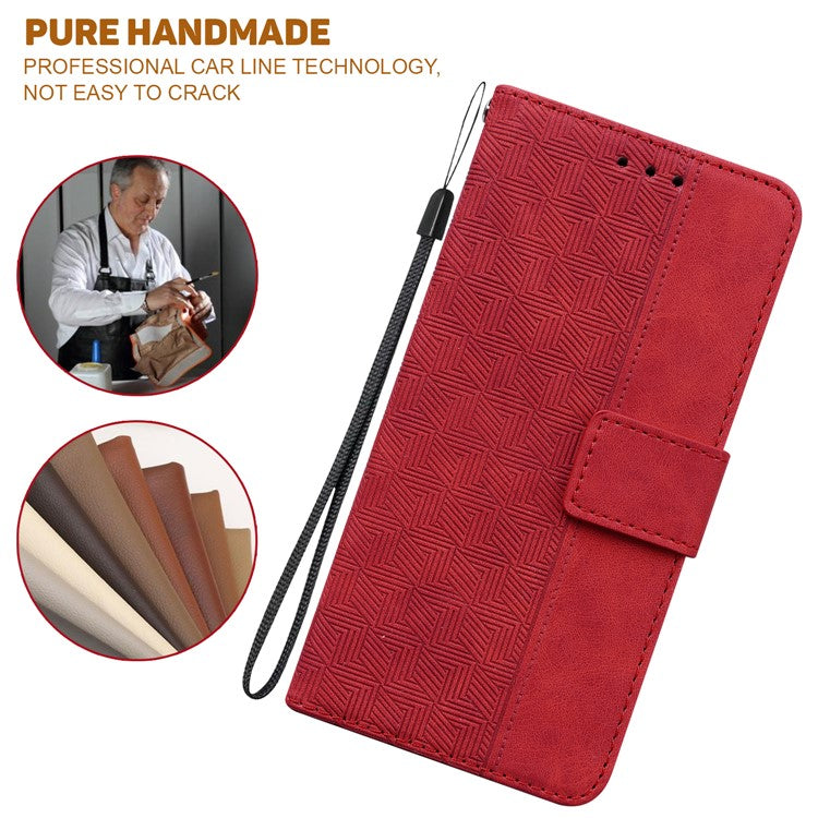 For Xiaomi Poco C75 4G / Redmi 14R 5G / 14C 4G Case Geometry Pattern Leather Wallet Phone Cover - Red