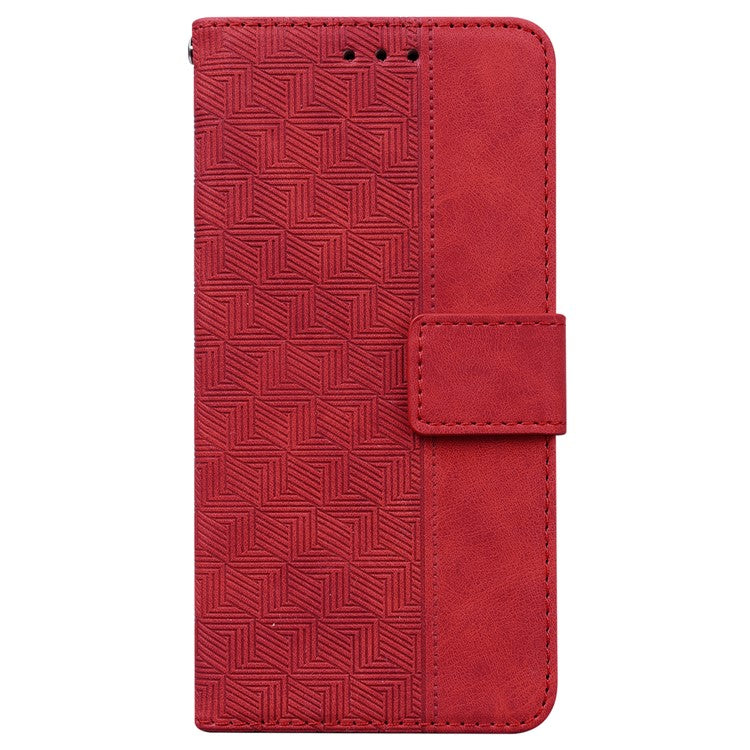 For Xiaomi Poco C75 4G / Redmi 14R 5G / 14C 4G Case Geometry Pattern Leather Wallet Phone Cover - Red