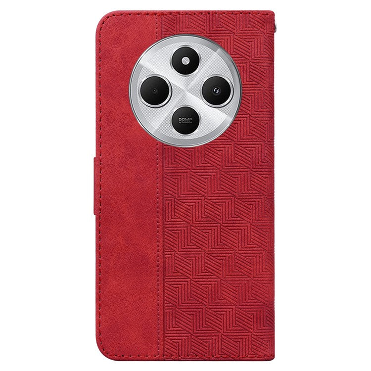 For Xiaomi Poco C75 4G / Redmi 14R 5G / 14C 4G Case Geometry Pattern Leather Wallet Phone Cover - Red