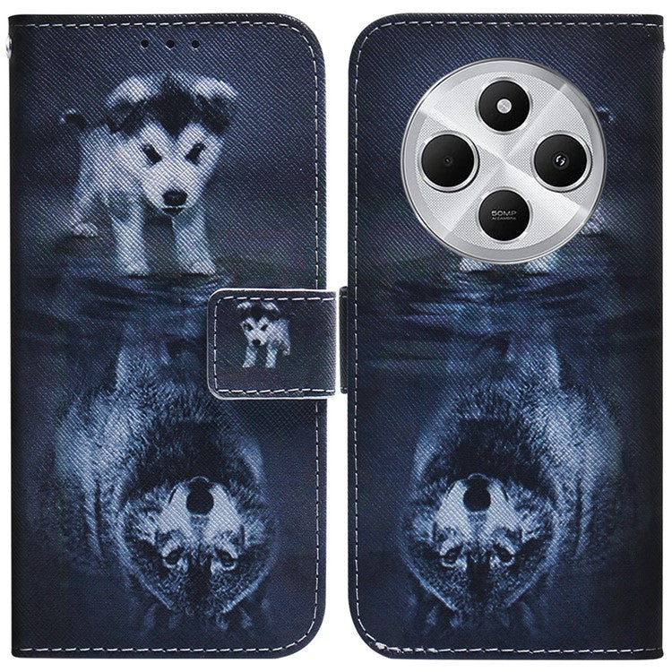 For Xiaomi Poco C75 4G / Redmi 14R 5G / 14C 4G Wallet Case Pattern Print Leather Phone Cover - Dog and Wolf