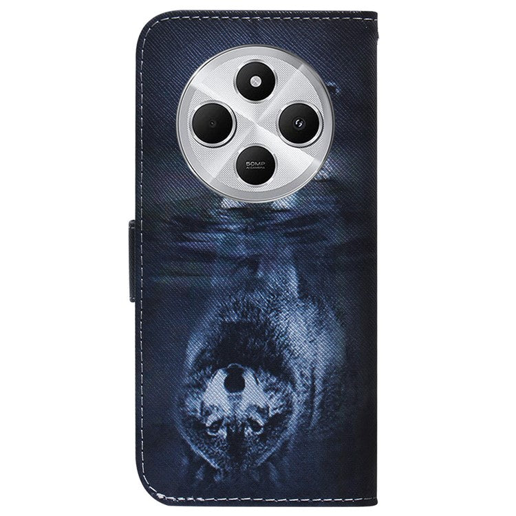 For Xiaomi Poco C75 4G / Redmi 14R 5G / 14C 4G Wallet Case Pattern Print Leather Phone Cover - Dog and Wolf