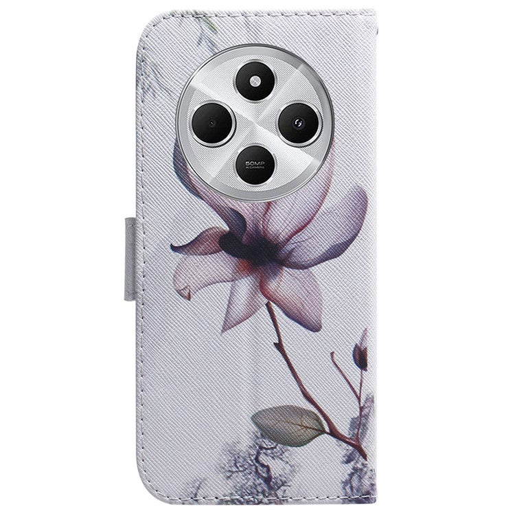 For Xiaomi Poco C75 4G / Redmi 14R 5G / 14C 4G Wallet Case Pattern Print Leather Phone Cover - Pink Flower