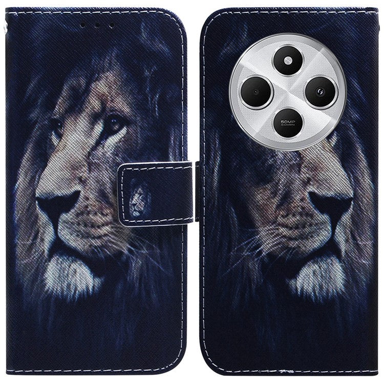 For Xiaomi Poco C75 4G / Redmi 14R 5G / 14C 4G Wallet Case Pattern Print Leather Phone Cover - Lion