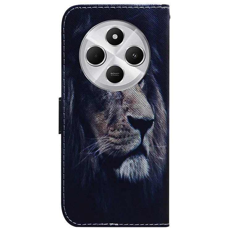 For Xiaomi Poco C75 4G / Redmi 14R 5G / 14C 4G Wallet Case Pattern Print Leather Phone Cover - Lion