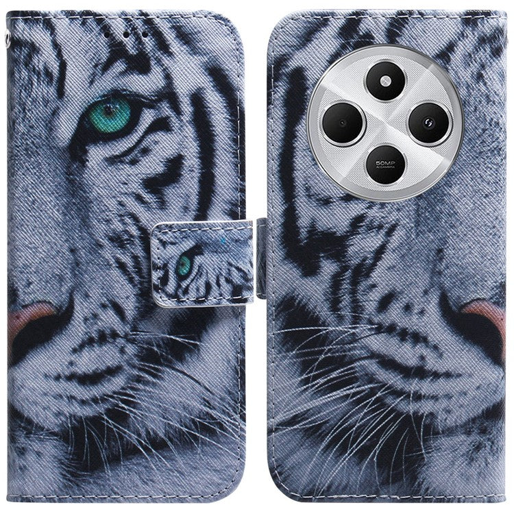 For Xiaomi Poco C75 4G / Redmi 14R 5G / 14C 4G Wallet Case Pattern Print Leather Phone Cover - Tiger