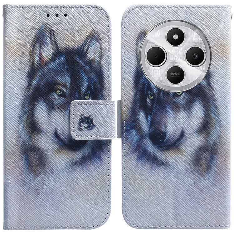 For Xiaomi Poco C75 4G / Redmi 14R 5G / 14C 4G Wallet Case Pattern Print Leather Phone Cover - Wolf