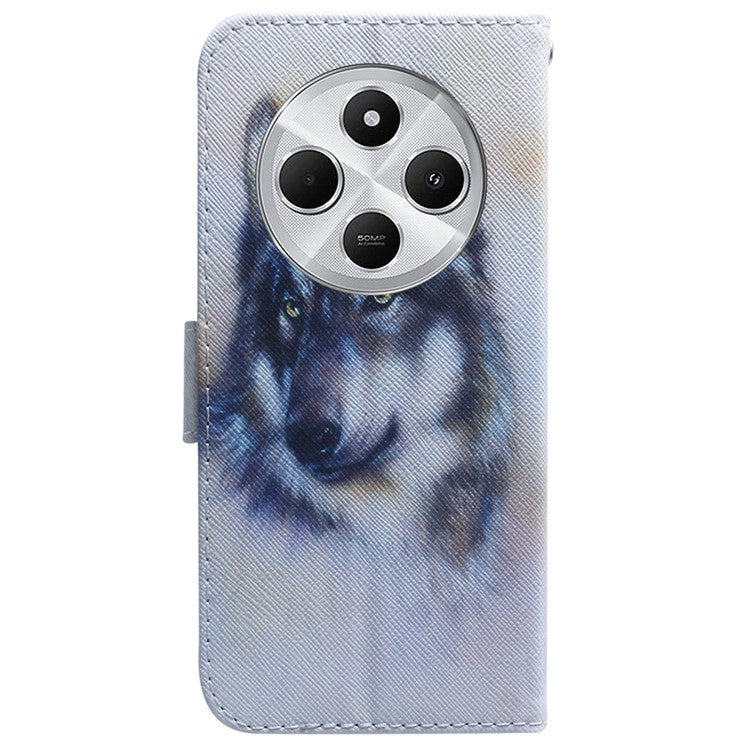 For Xiaomi Poco C75 4G / Redmi 14R 5G / 14C 4G Wallet Case Pattern Print Leather Phone Cover - Wolf