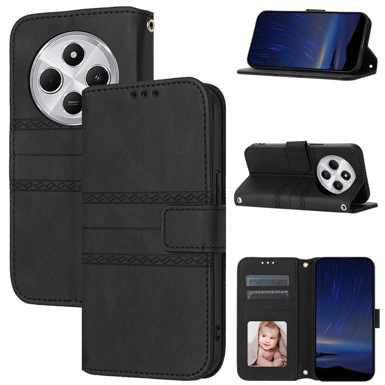 For Xiaomi Redmi 14C 4G Case Wallet PU Leather Imprinted Pattern Phone Cover - Black