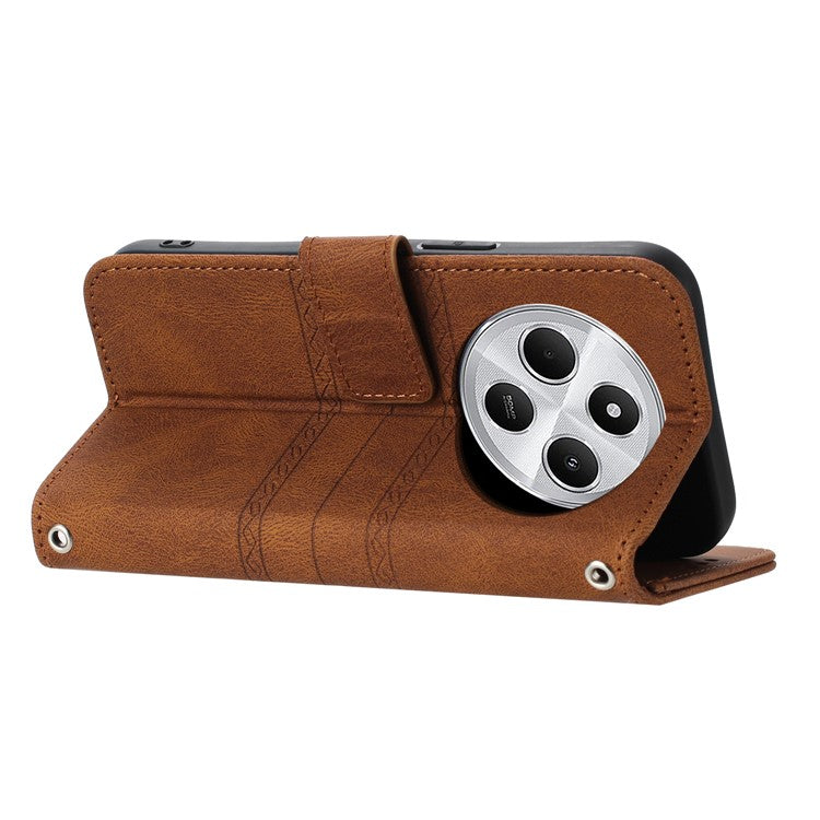 For Xiaomi Redmi 14C 4G Case Wallet PU Leather Imprinted Pattern Phone Cover - Brown