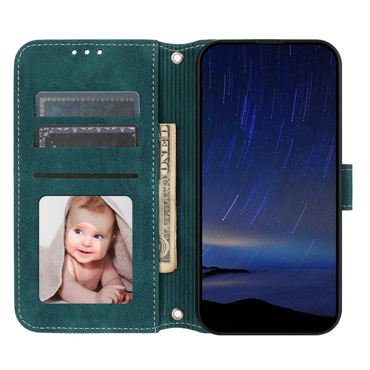 For Xiaomi Redmi 14C 4G Case Wallet PU Leather Imprinted Pattern Phone Cover - Blackish Green