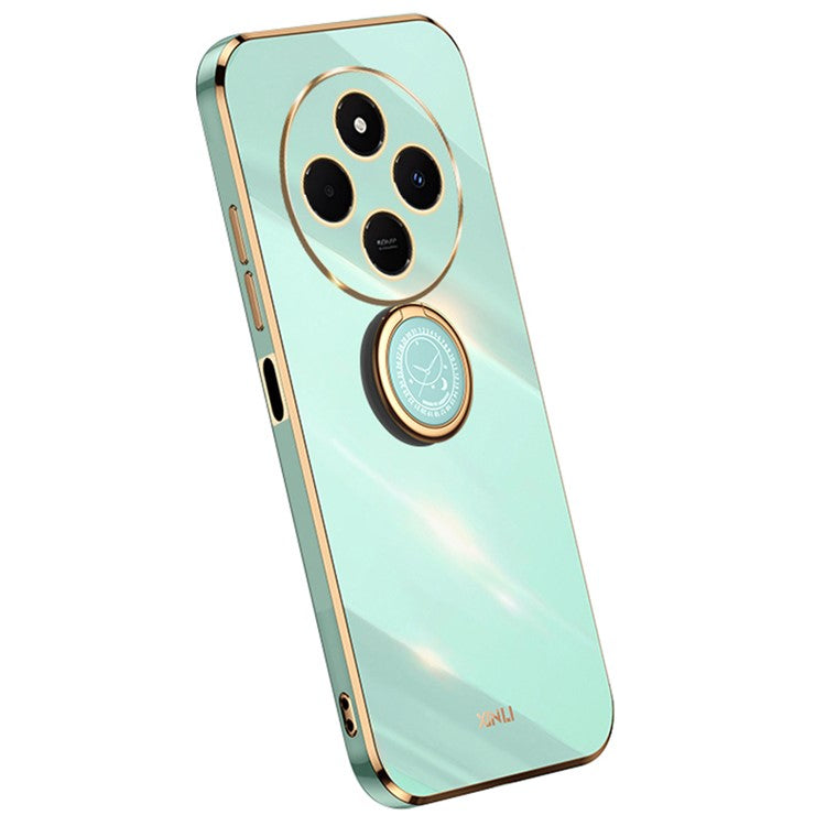 XINLI For Xiaomi Poco C75 4G / Redmi 14R 5G / 14C 4G Case Ring Kickstand Electroplating TPU Phone Cover - Cyan