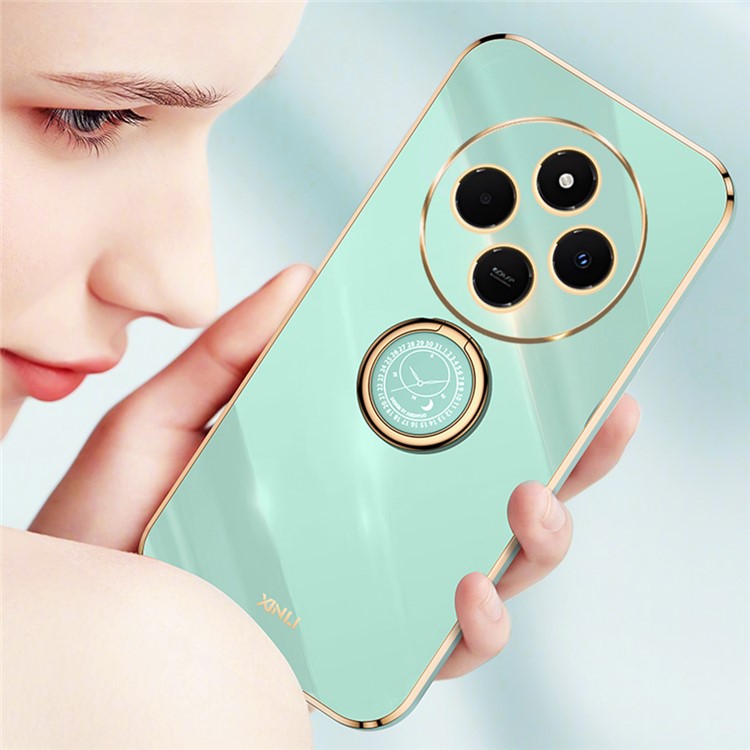 XINLI For Xiaomi Poco C75 4G / Redmi 14R 5G / 14C 4G Case Ring Kickstand Electroplating TPU Phone Cover - Cyan