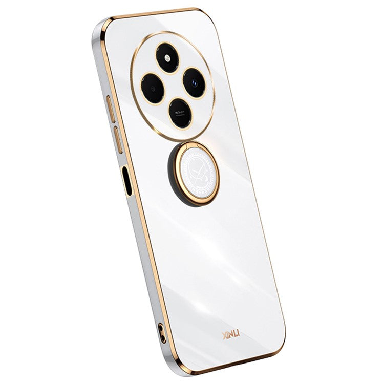 XINLI For Xiaomi Poco C75 4G / Redmi 14R 5G / 14C 4G Case Ring Kickstand Electroplating TPU Phone Cover - White