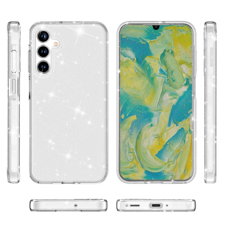 For Samsung Galaxy A16 5G / A16 4G Case TPU+PC Glitter Transparent Phone Cover - Sparkly Glitter White