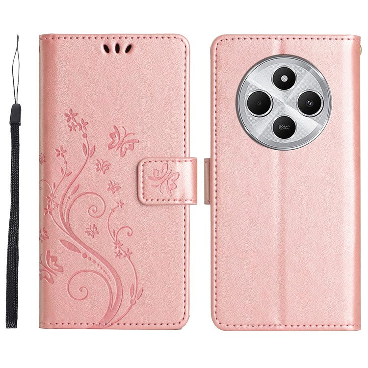 For Xiaomi Redmi 14C 4G Case Pattern Imprint PU Leather Phone Wallet Cover with Strap - Rose Gold