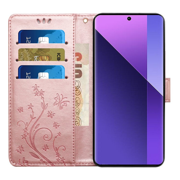 For Xiaomi Redmi 14C 4G Case Pattern Imprint PU Leather Phone Wallet Cover with Strap - Rose Gold