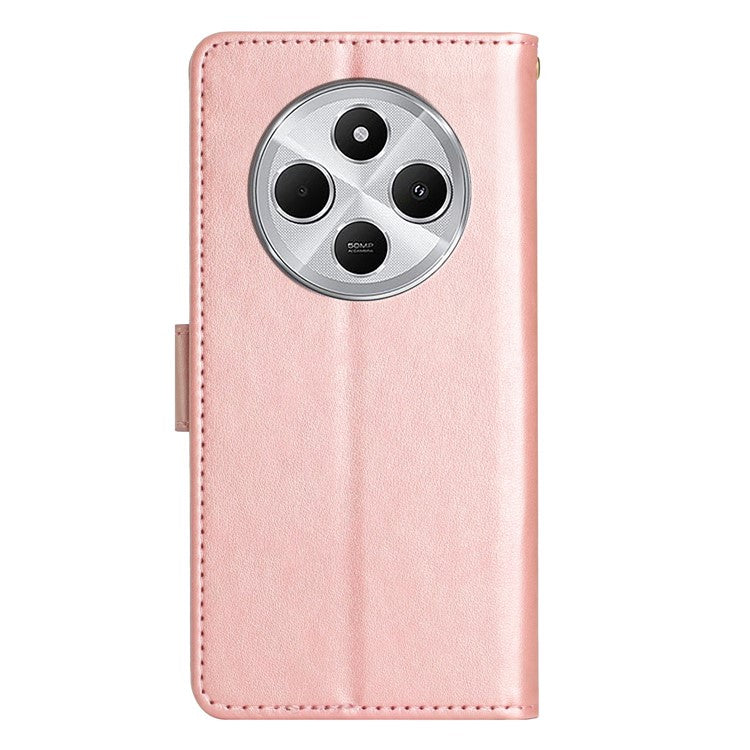 For Xiaomi Redmi 14C 4G Case Pattern Imprint PU Leather Phone Wallet Cover with Strap - Rose Gold