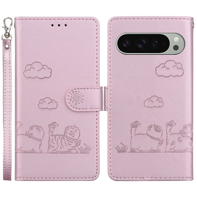 For Google Pixel 9 Pro / Pixel 9 Case RFID Blocking Kitten Pattern TPU+PU Leather Phone Cover - Pink