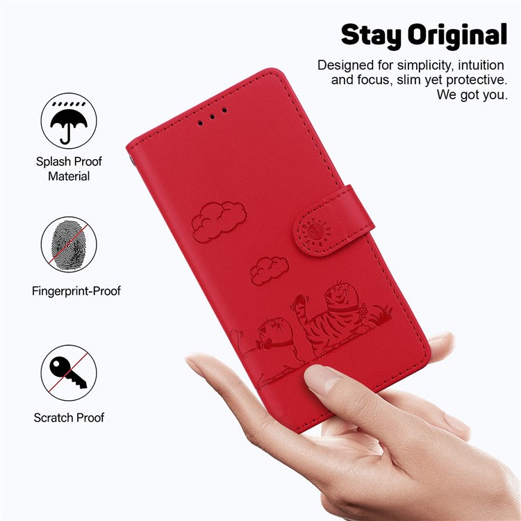 For Google Pixel 9 Pro / Pixel 9 Case RFID Blocking Kitten Pattern TPU+PU Leather Phone Cover - Red