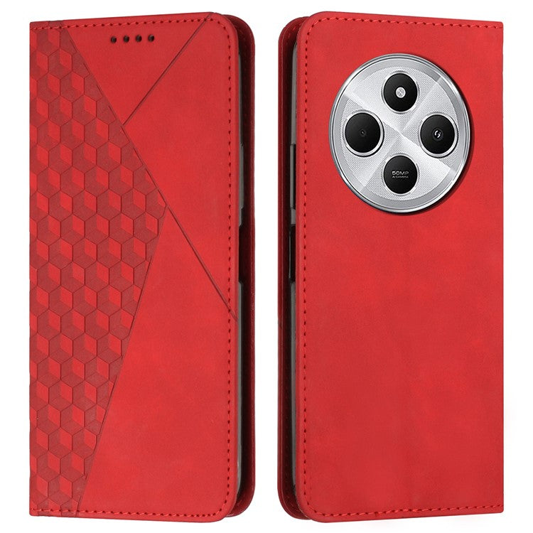 For Xiaomi Poco C75 4G / Redmi 14R 5G / 14C 4G Phone Cover Imprinted PU Leather Wallet Stand Case - Red