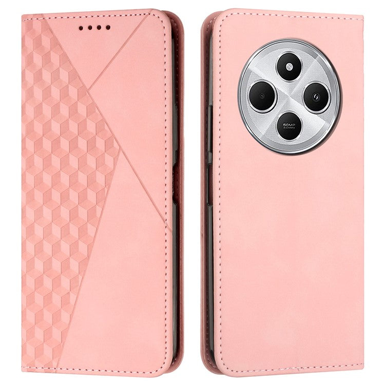 For Xiaomi Poco C75 4G / Redmi 14R 5G / 14C 4G Phone Cover Imprinted PU Leather Wallet Stand Case - Rose Gold