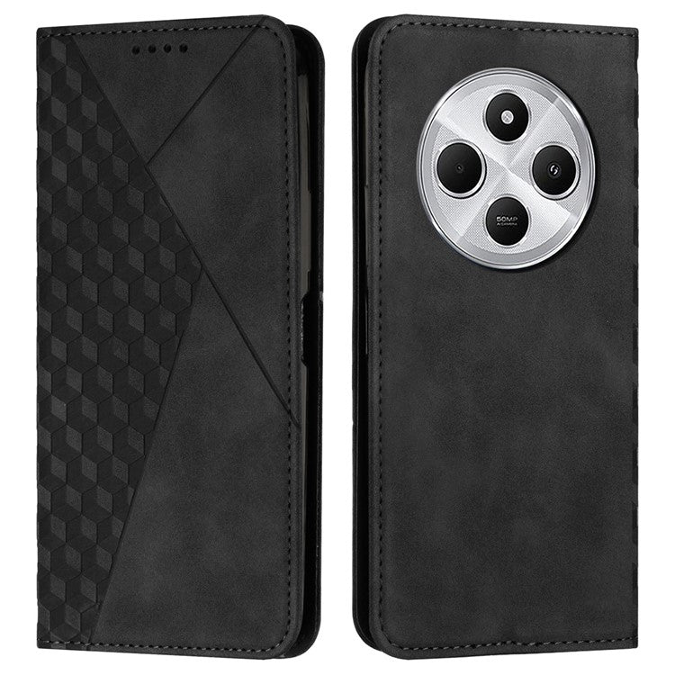 For Xiaomi Poco C75 4G / Redmi 14R 5G / 14C 4G Phone Cover Imprinted PU Leather Wallet Stand Case - Black