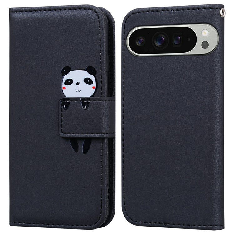 For Google Pixel 9 Pro XL Case Cartoon Pattern Wallet Leather Phone Cover - Black