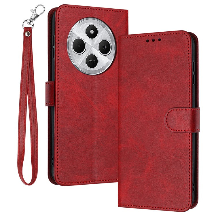 For Xiaomi Redmi 14C 4G Case Flip Stand PU Leather Wallet Phone Cover Calf Texture - Red