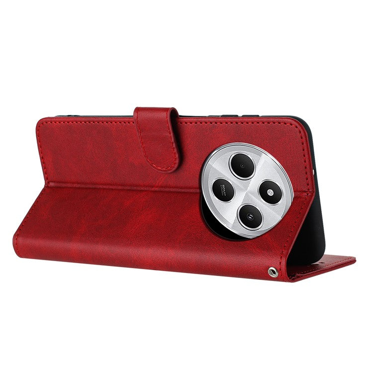 For Xiaomi Redmi 14C 4G Case Flip Stand PU Leather Wallet Phone Cover Calf Texture - Red