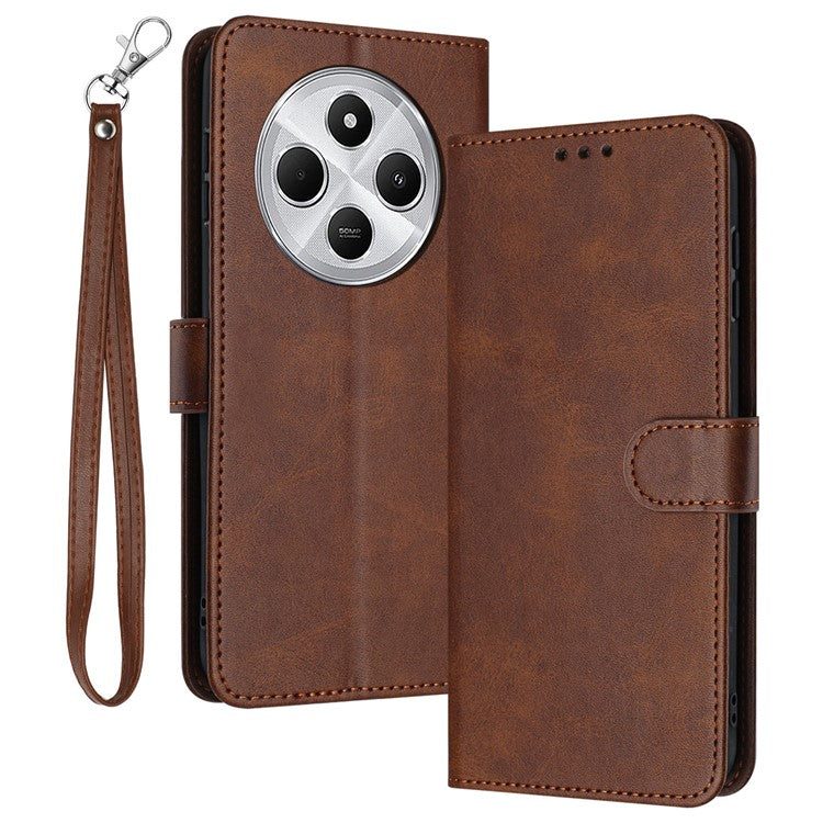 For Xiaomi Poco C75 4G / Redmi 14R 5G / 14C 4G Case Flip Stand PU Leather Wallet Phone Cover Calf Texture - Brown