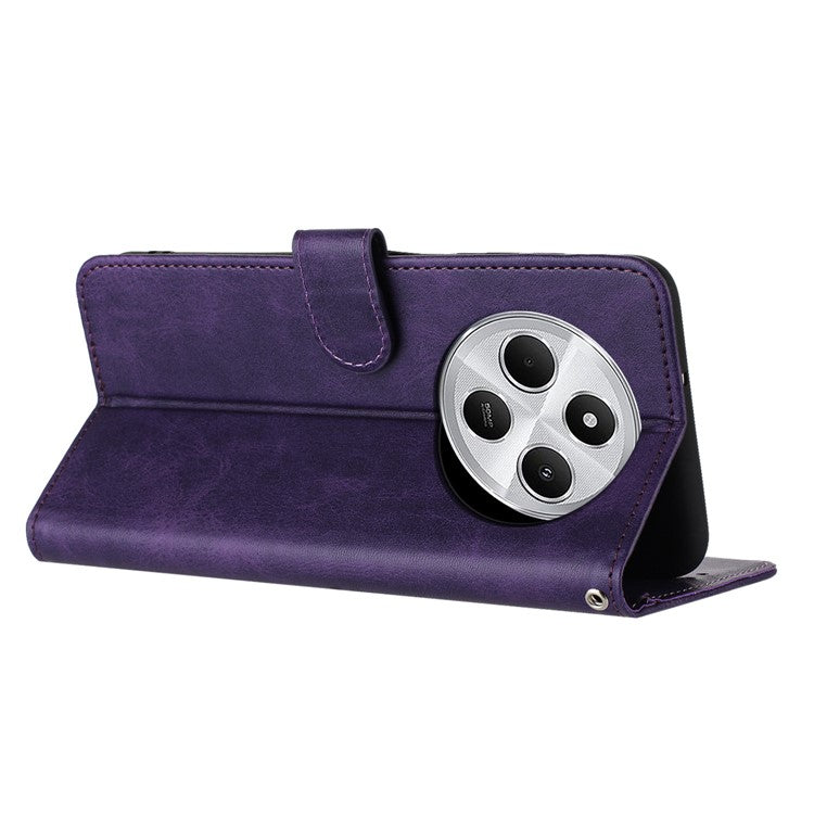 For Xiaomi Poco C75 4G / Redmi 14R 5G / 14C 4G Case Flip Stand PU Leather Wallet Phone Cover Calf Texture - Purple