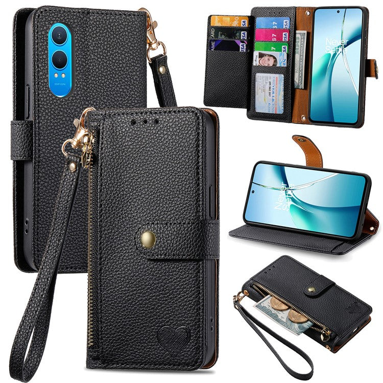 For OnePlus Nord CE4 Lite 5G / Oppo K12x 5G (China) Case RFID Blocking Zipper Pocket Leather Wallet Phone Cover - Black