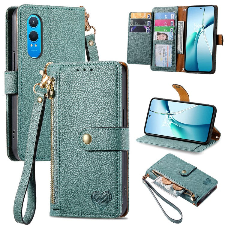 For OnePlus Nord CE4 Lite 5G / Oppo K12x 5G (China) Case RFID Blocking Zipper Pocket Leather Wallet Phone Cover - Green