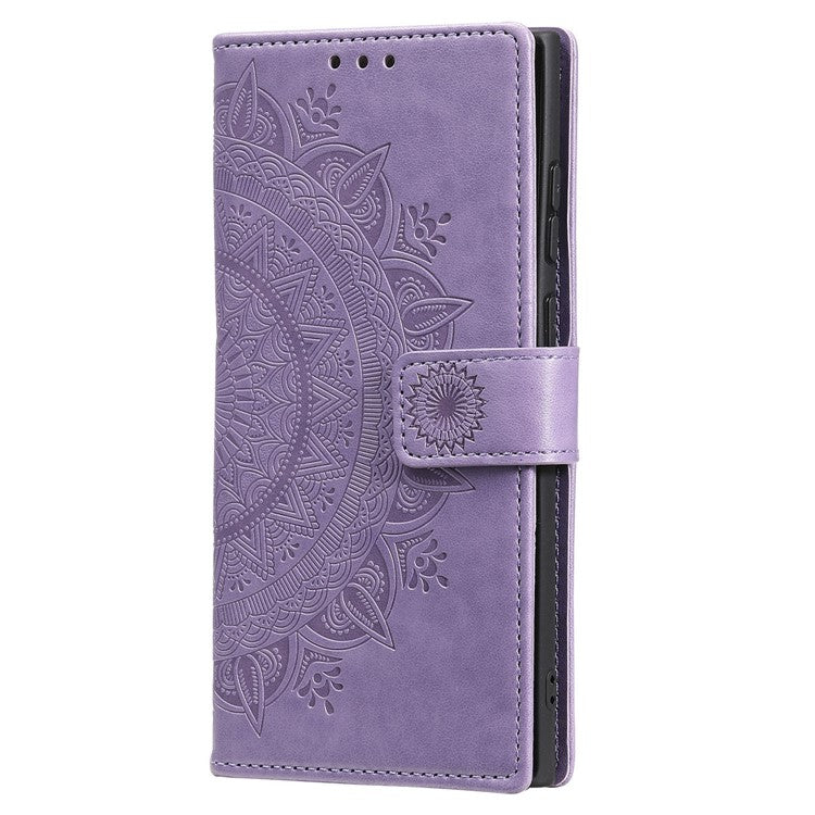 For Samsung Galaxy S25 Case Imprinted Totem PU Leather Wallet Stand Phone Cover - Purple