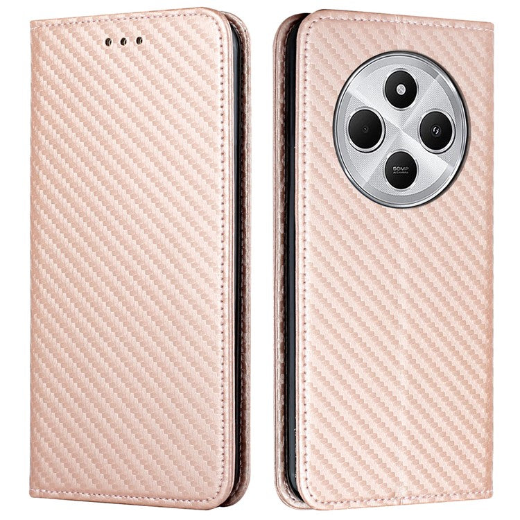 For Xiaomi Poco C75 4G / Redmi 14R 5G / 14C 4G Case Leather Flip Phone Cover Stand Strong Magnetic Closure - Rose Gold