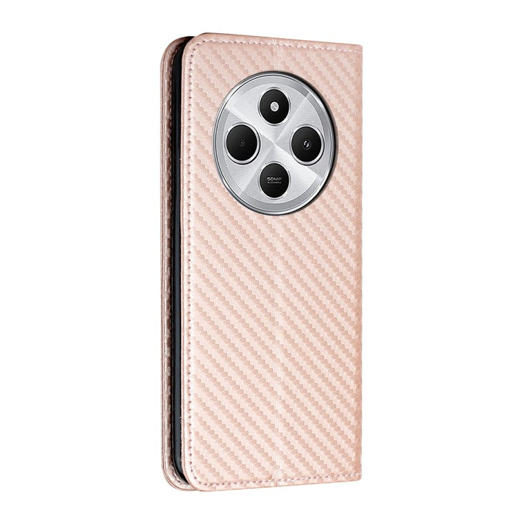 For Xiaomi Poco C75 4G / Redmi 14R 5G / 14C 4G Case Leather Flip Phone Cover Stand Strong Magnetic Closure - Rose Gold