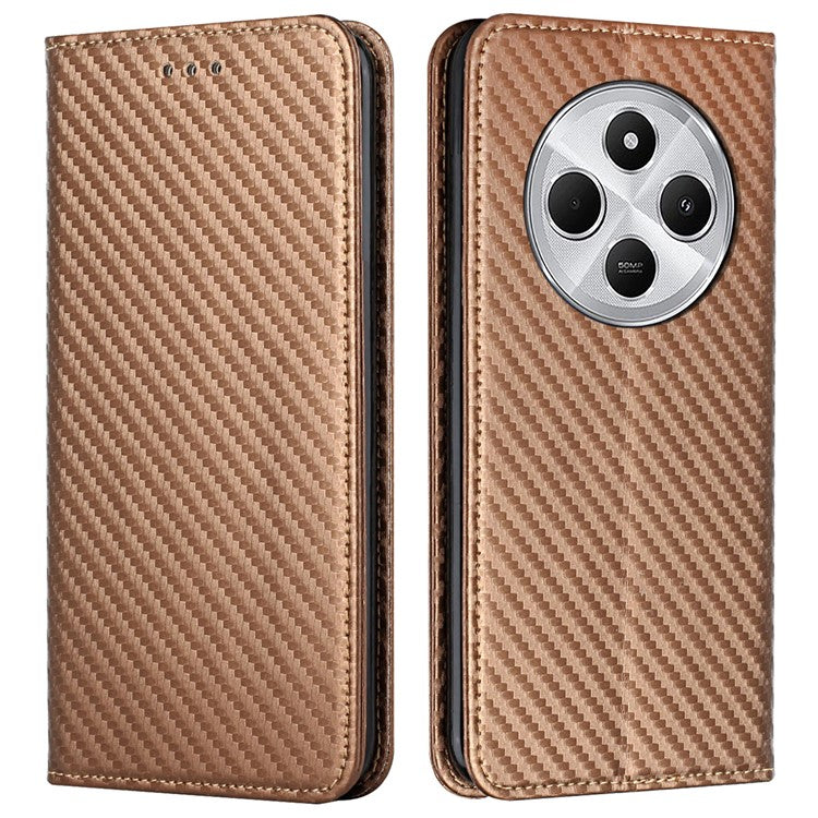 For Xiaomi Poco C75 4G / Redmi 14R 5G / 14C 4G Case Leather Flip Phone Cover Stand Strong Magnetic Closure - Brown