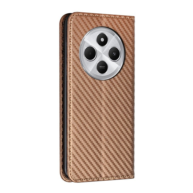 For Xiaomi Poco C75 4G / Redmi 14R 5G / 14C 4G Case Leather Flip Phone Cover Stand Strong Magnetic Closure - Brown