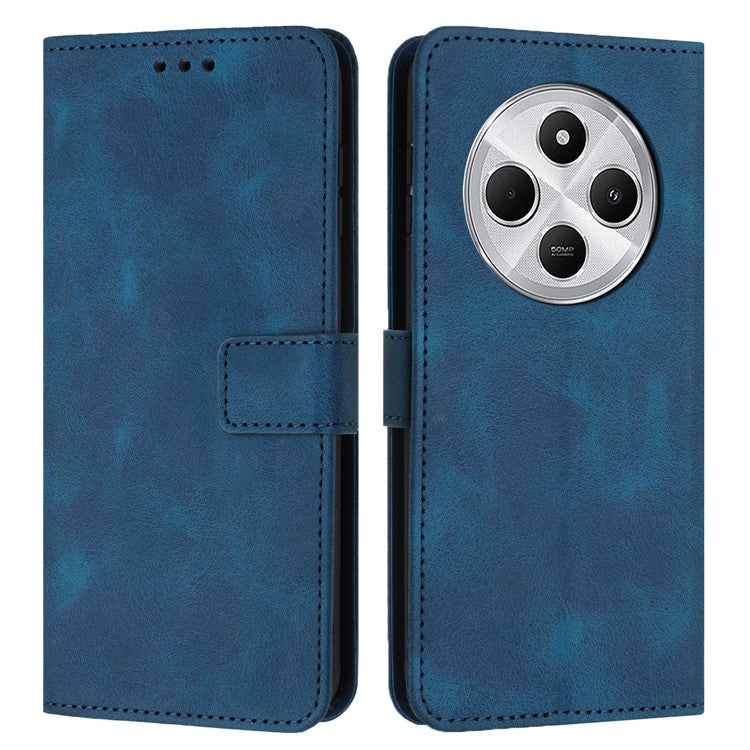 For Xiaomi Poco C75 4G / Redmi 14R 5G / 14C 4G Leather Case Solid Color Wallet Protective Phone Cover - Blue