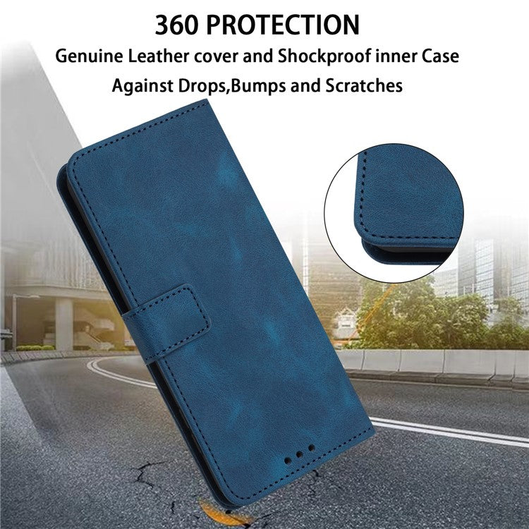 For Xiaomi Poco C75 4G / Redmi 14R 5G / 14C 4G Leather Case Solid Color Wallet Protective Phone Cover - Blue