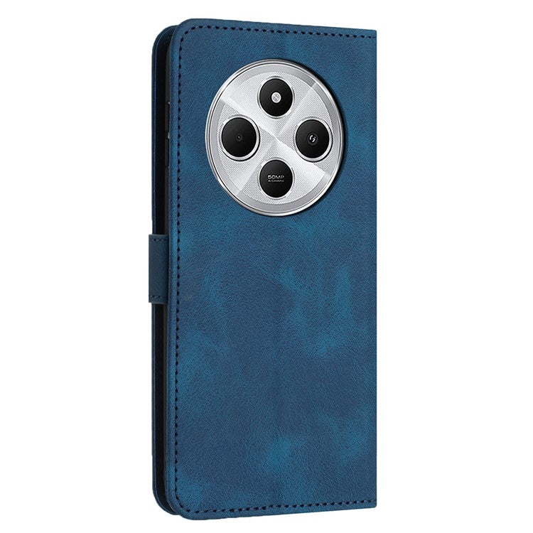 For Xiaomi Poco C75 4G / Redmi 14R 5G / 14C 4G Leather Case Solid Color Wallet Protective Phone Cover - Blue