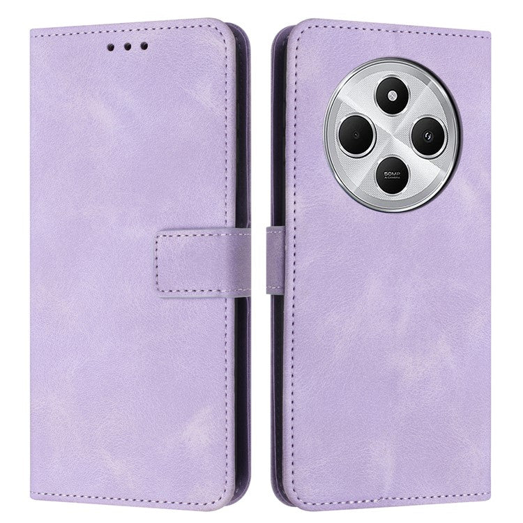 For Xiaomi Poco C75 4G / Redmi 14R 5G / 14C 4G Leather Case Solid Color Wallet Protective Phone Cover - Purple