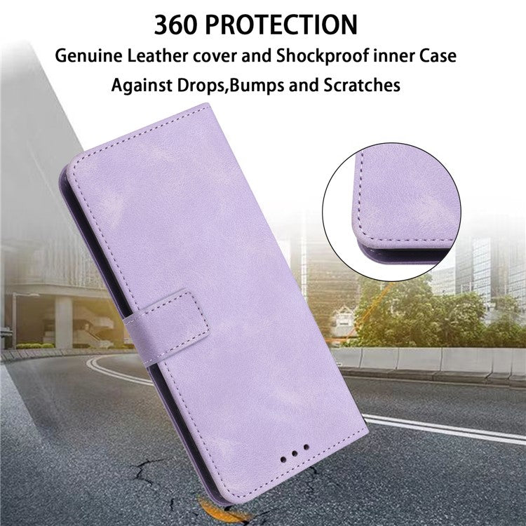 For Xiaomi Poco C75 4G / Redmi 14R 5G / 14C 4G Leather Case Solid Color Wallet Protective Phone Cover - Purple