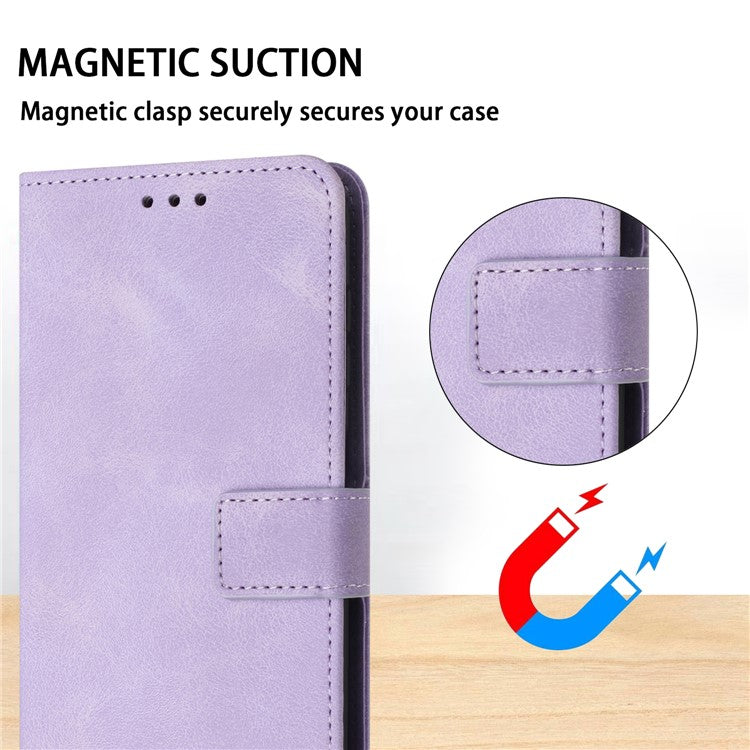 For Xiaomi Poco C75 4G / Redmi 14R 5G / 14C 4G Leather Case Solid Color Wallet Protective Phone Cover - Purple